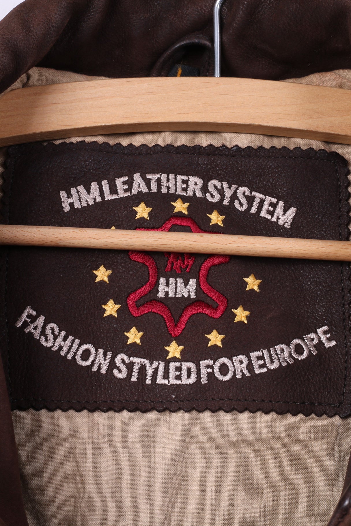 HM Leather System Fashion Styled For Europe Women L Leather Jacket Brown Full Zipper Biker Top