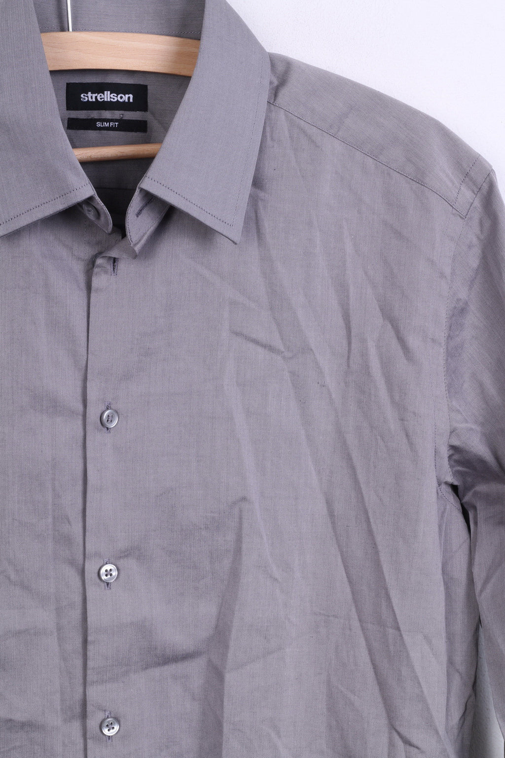 Strellson Mens 38 15 M Casual Shirt Grey Cotton Slim Fit Standard Collar