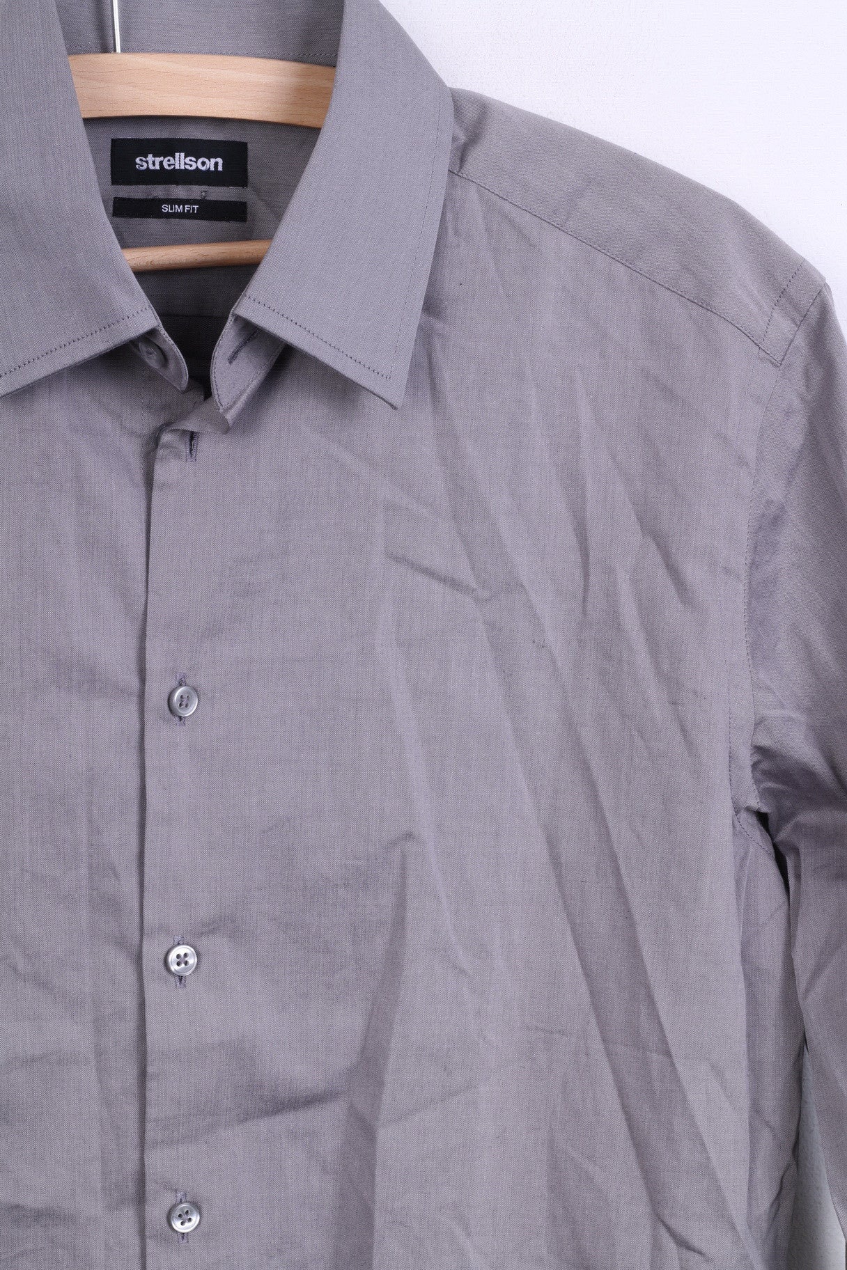 Strellson Mens 38 15 M Casual Shirt Grey Cotton Slim Fit Standard Collar