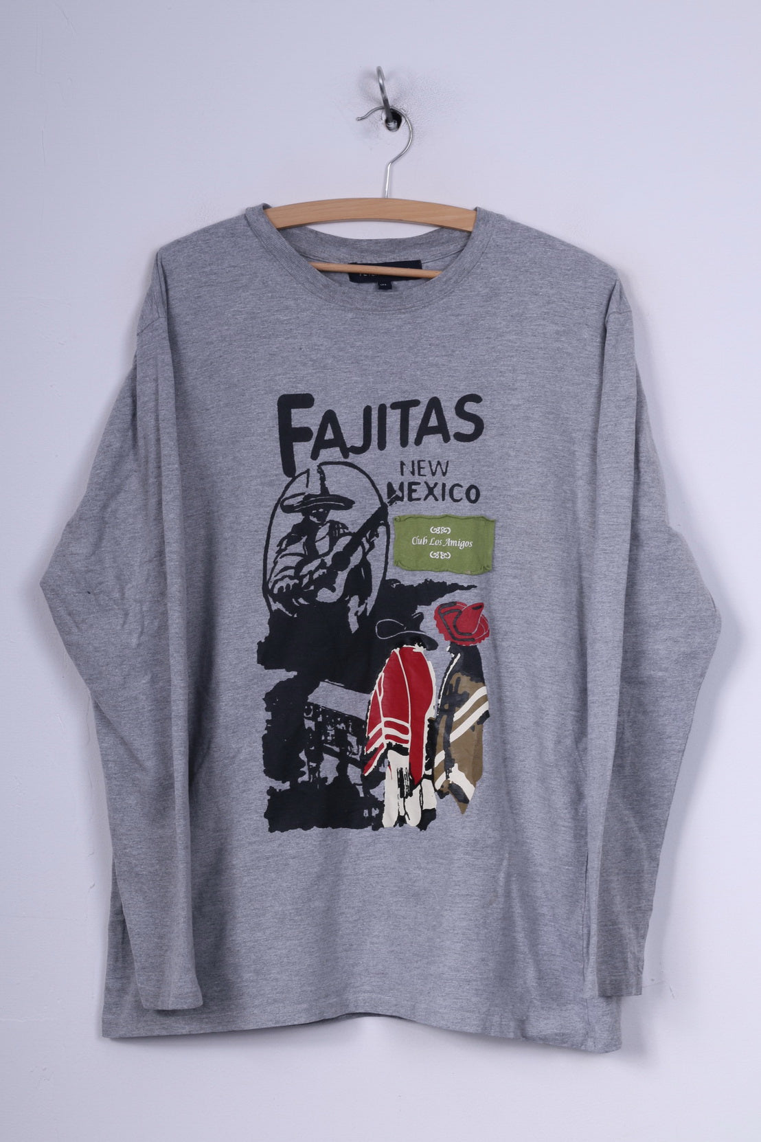 Peter Gordon Chemise graphique XL(L) pour homme à manches longues en coton gris col rond Club Los Amigos 