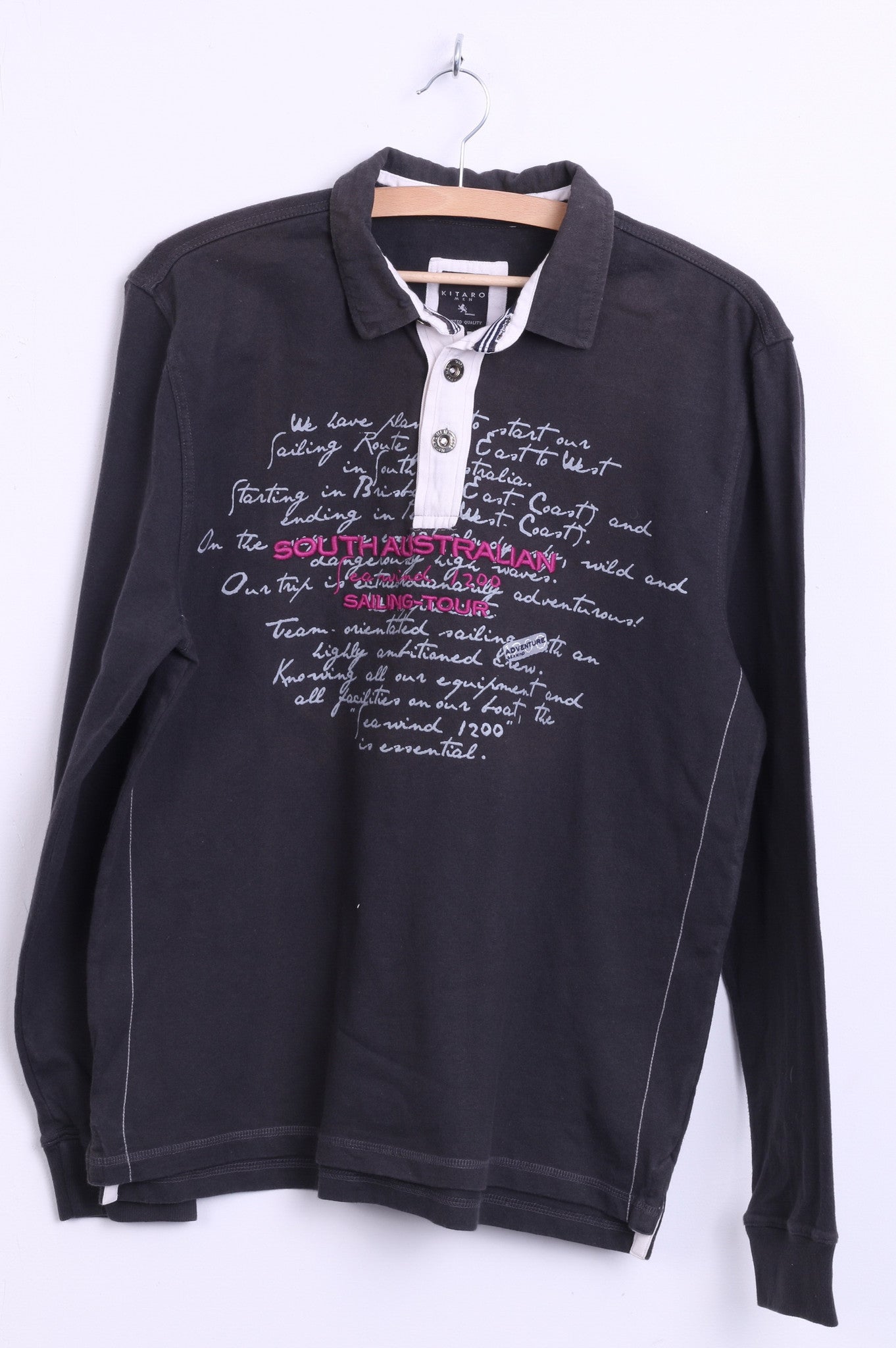 Kitaro Mens M Polo Shirt Dark Grey Cotton South Australian Sailing-Tour - RetrospectClothes
