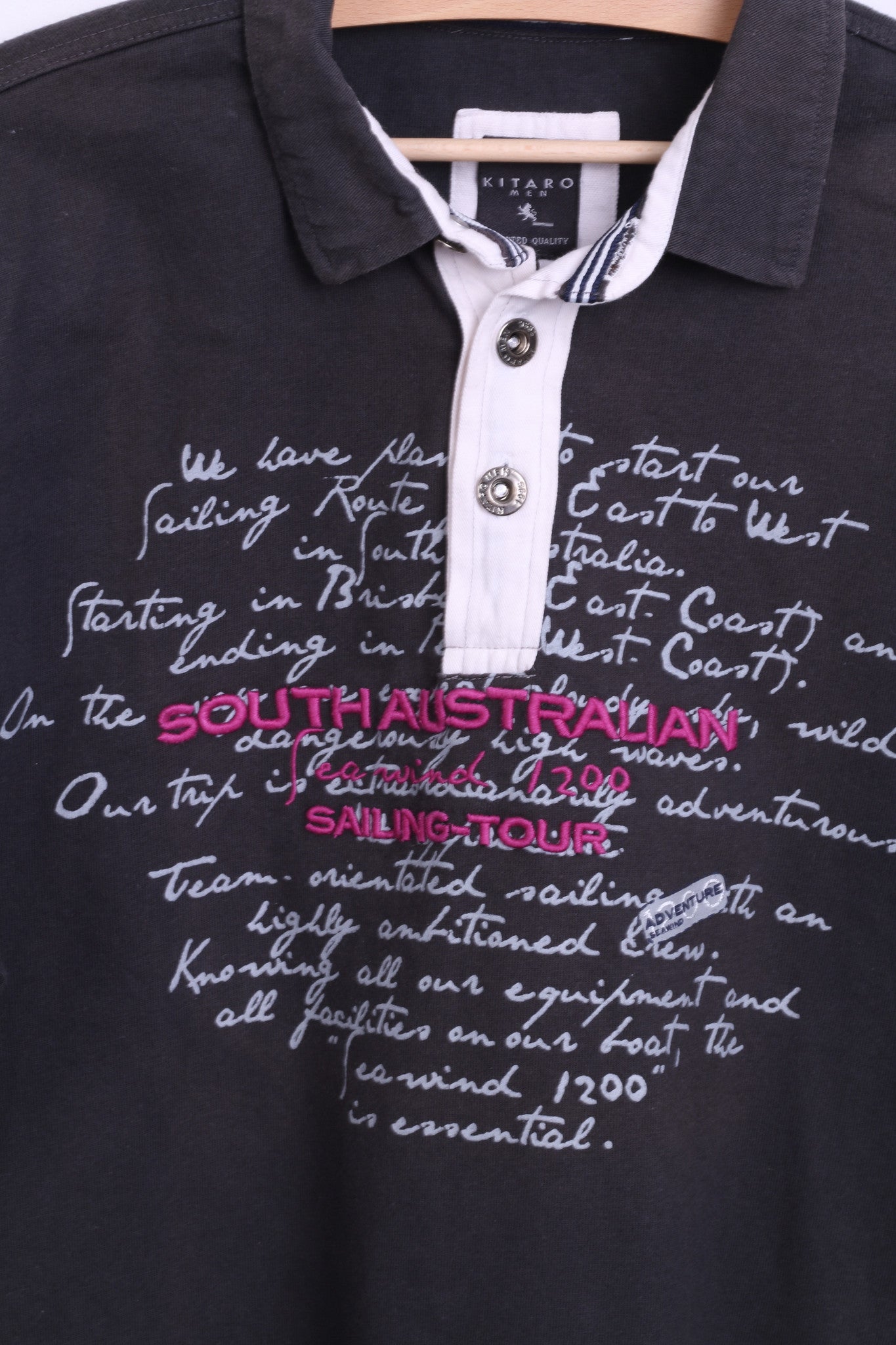 Kitaro Mens M Polo Shirt Dark Grey Cotton South Australian Sailing-Tour - RetrospectClothes
