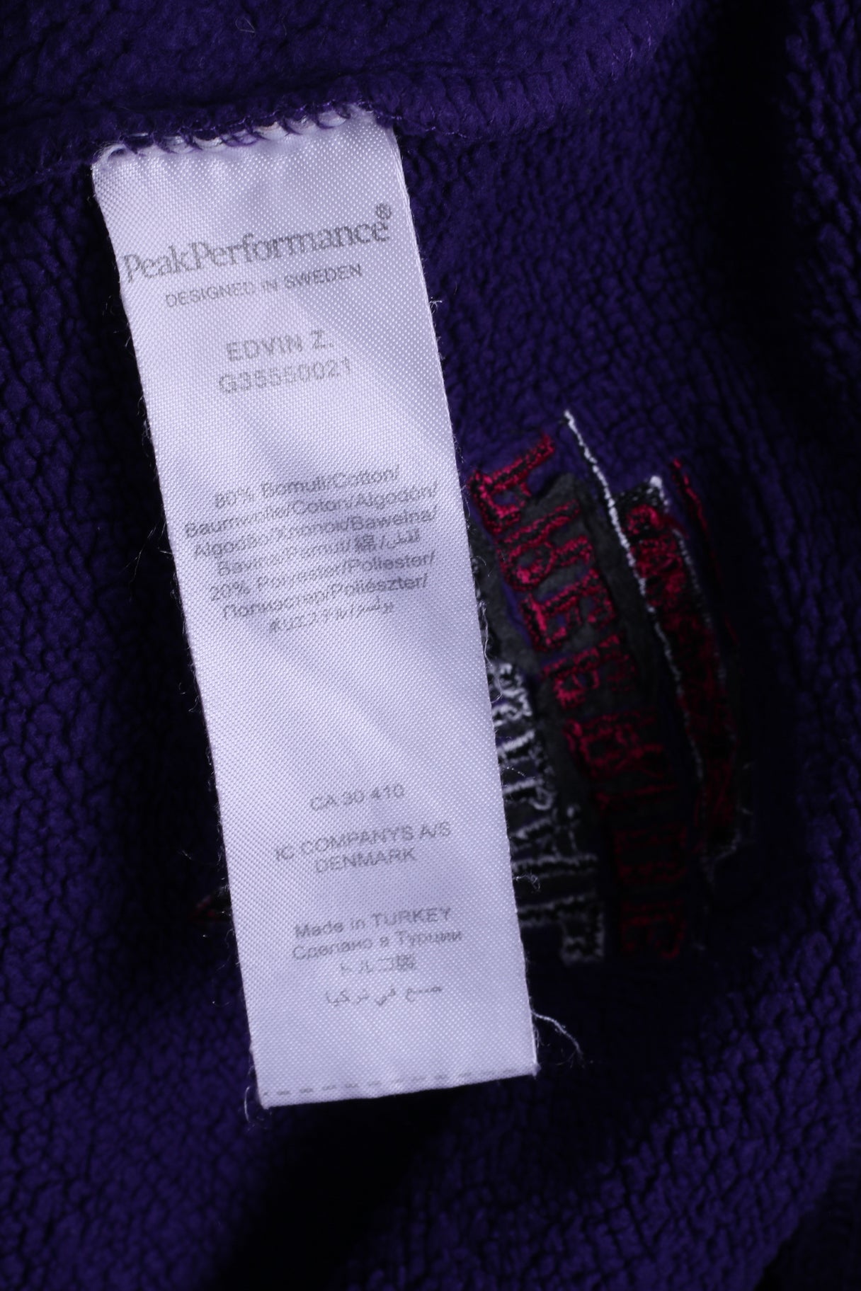 Peak Performance Sweat Homme L (M) Violet À Capuche Coton Roldal Freeride