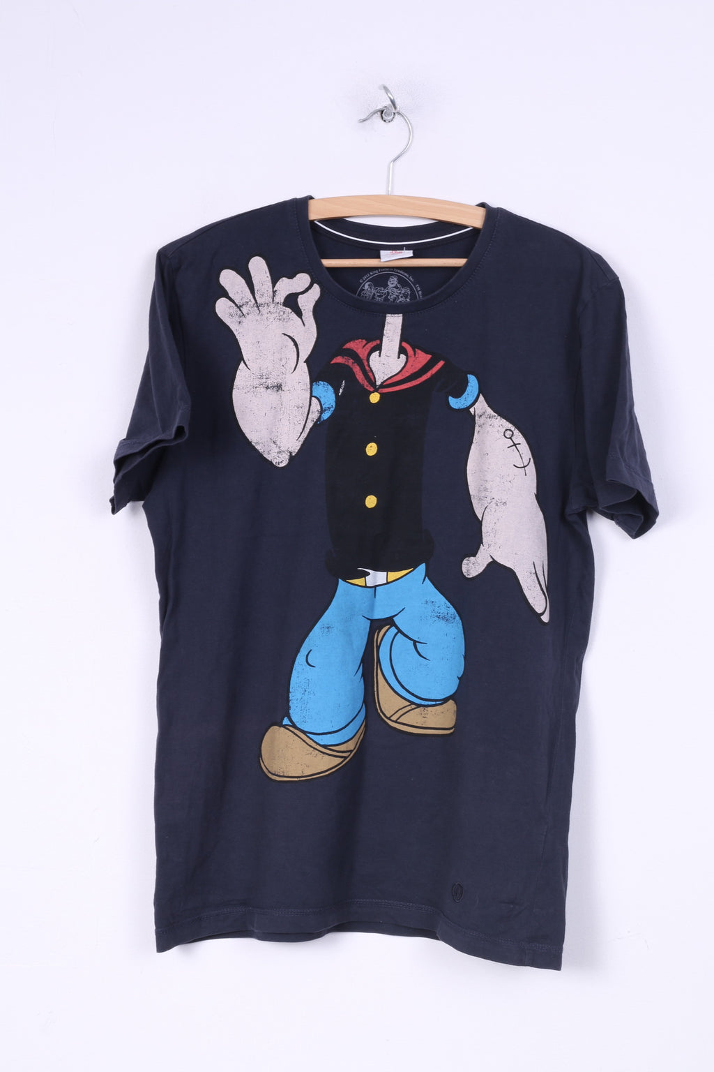 S.Oliver Popeye Mens L(M) T-Shirt Crew Neck Graphic King Features Syndicate Inc Navy Cotton