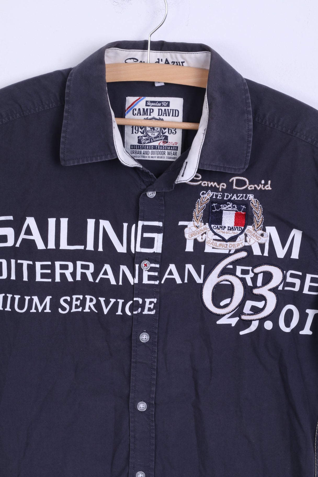 Camp David Mens S Clothes Fit Shirt Embroidered Cotton Retrospect Regular Casual – Grey