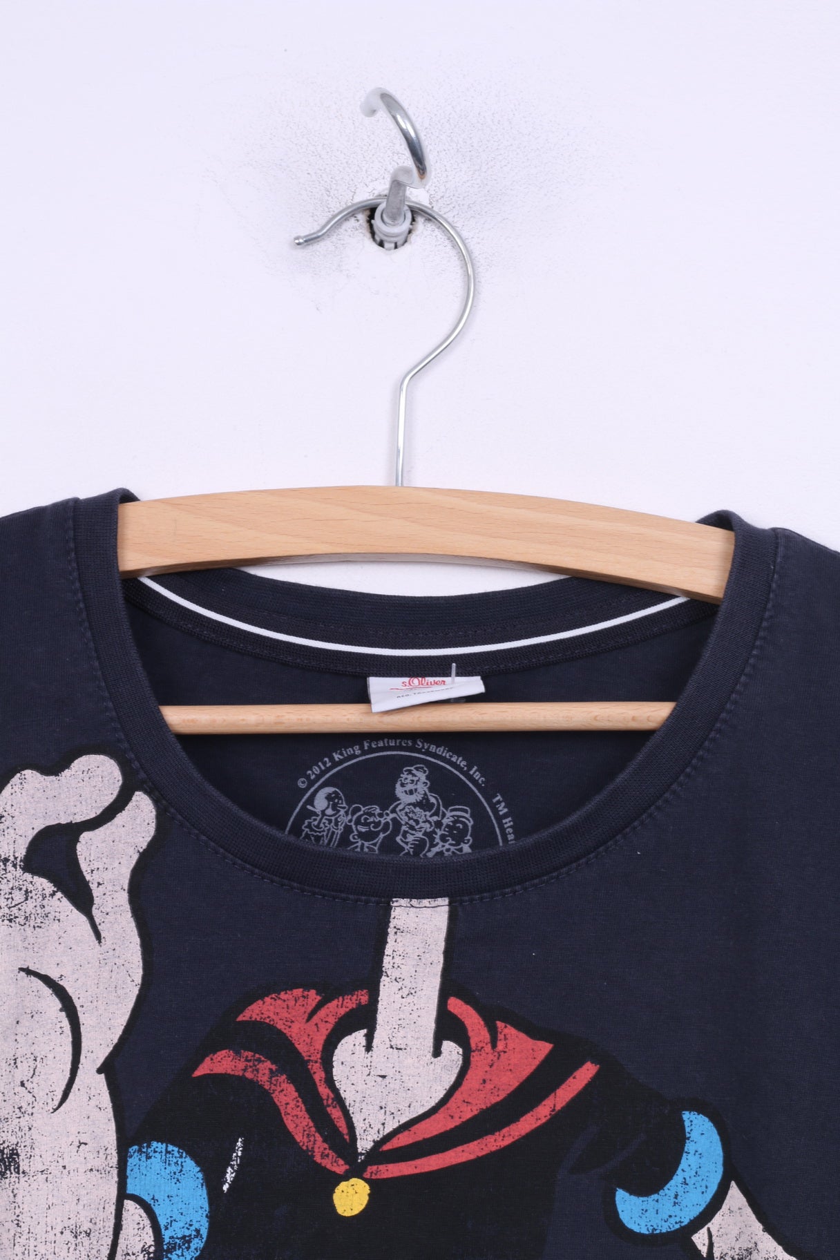 S.Oliver Popeye Mens L(M) T-Shirt Crew Neck Graphic King Features Syndicate Inc Navy Cotton