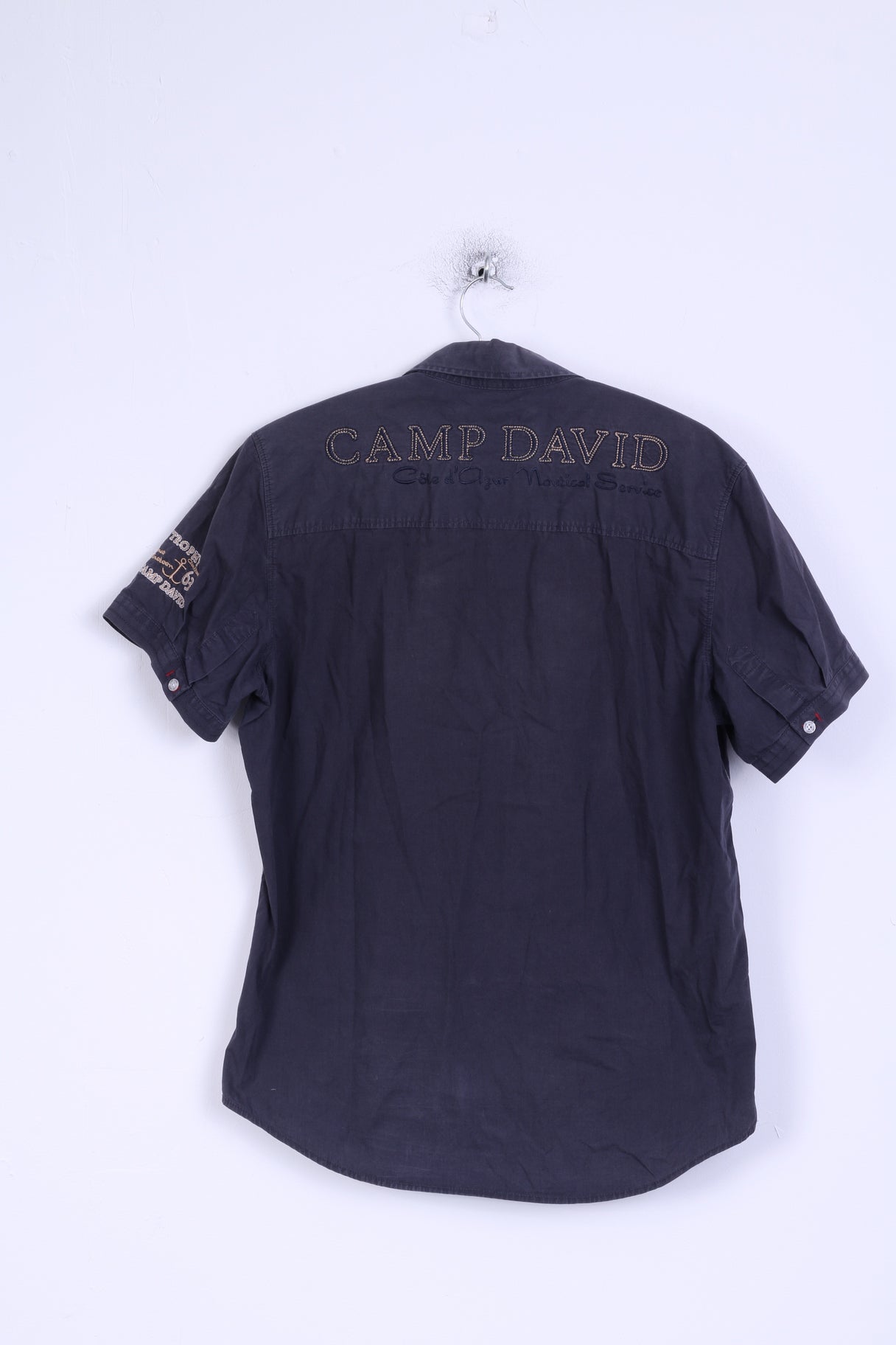 Camp David Mens S Casual Shirt Cotton Grey Regular Fit Embroidered