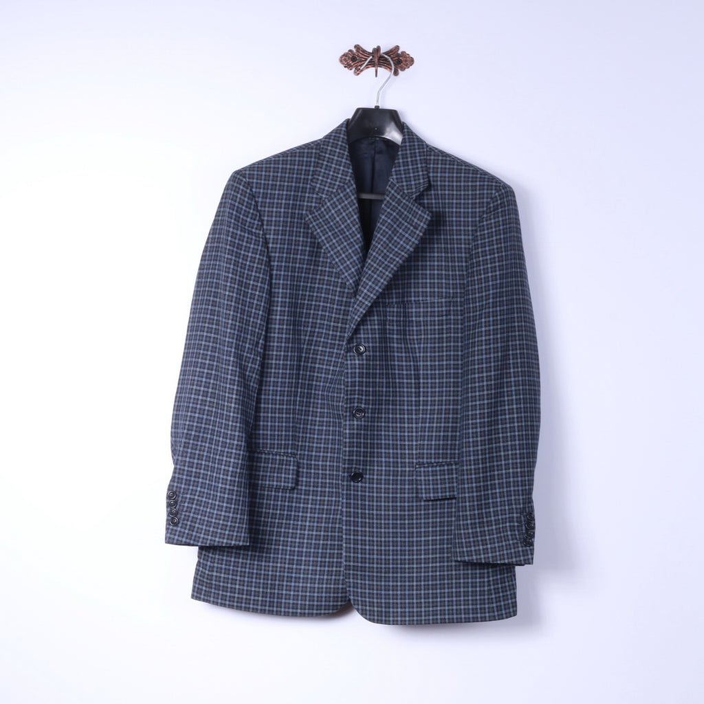 Roeterink Bocholt Uomo 50 40 Blazer Blu Vintage Check Giacca 100% Lana Made in Italy