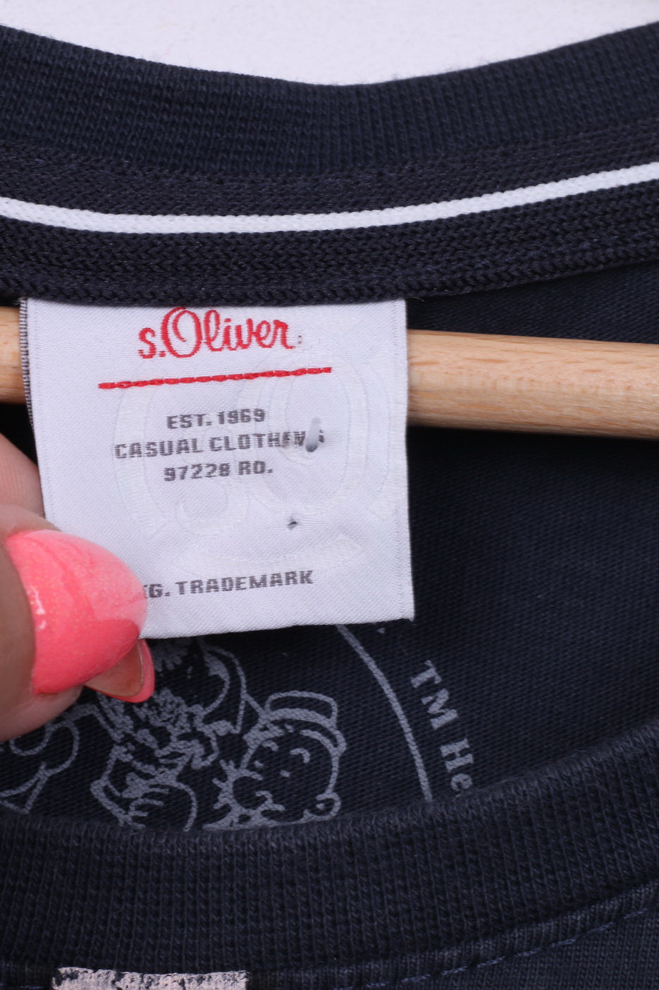 S.Oliver Popeye Mens L(M) T-Shirt Crew Neck Graphic King Features Syndicate Inc Navy Cotton