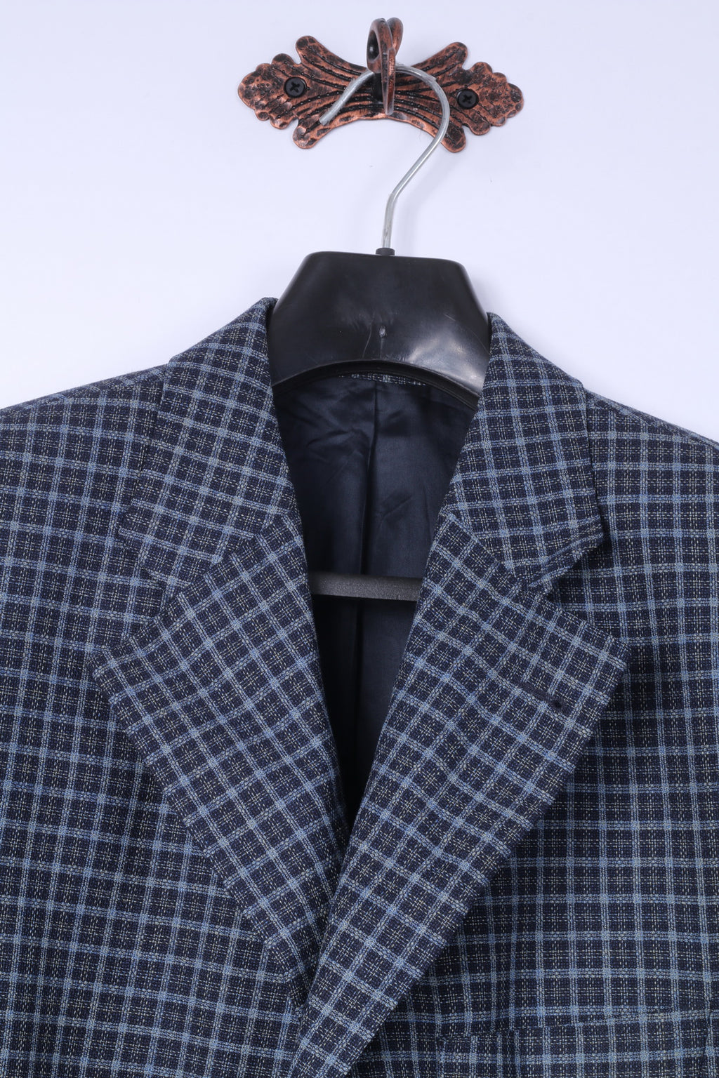 Roeterink Bocholt Uomo 50 40 Blazer Blu Vintage Check Giacca 100% Lana Made in Italy