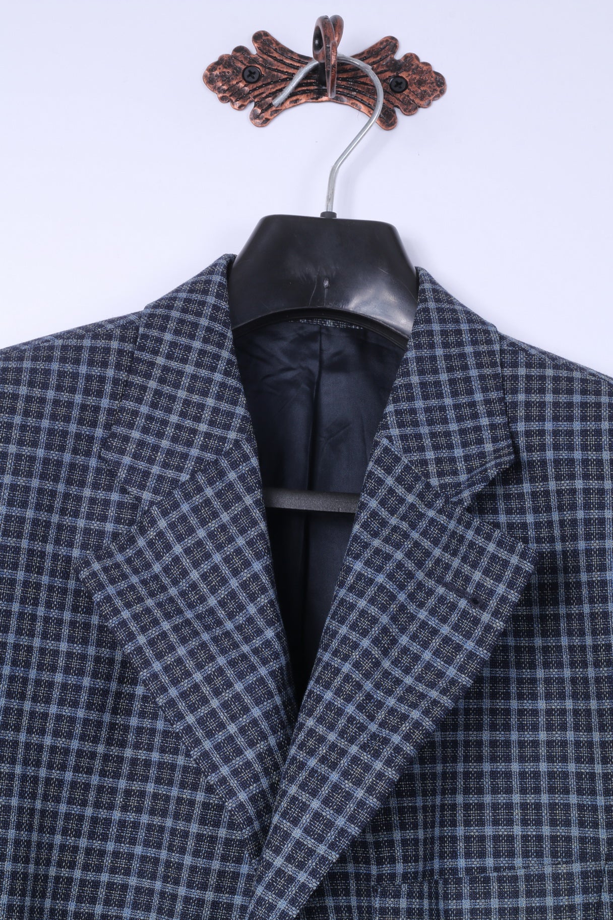 Roeterink Bocholt Uomo 50 40 Blazer Blu Vintage Check Giacca 100% Lana Made in Italy