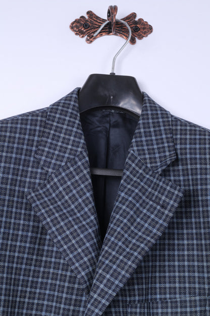 Roeterink Bocholt Men 50 40 Blazer Blue Vintage  Check 100% Wool Made in Italy Jacket