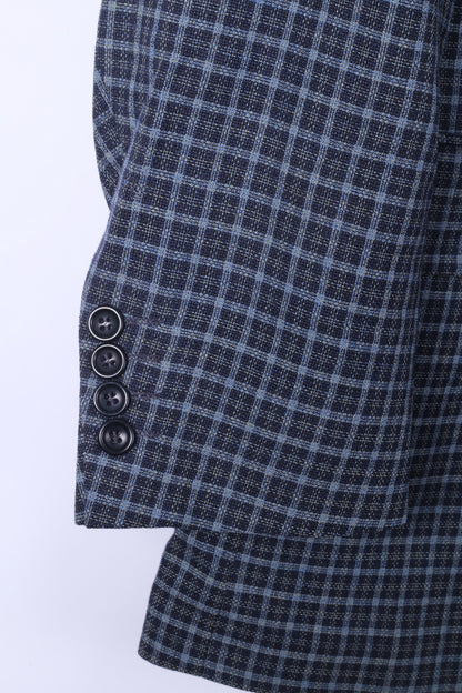 Roeterink Bocholt Men 50 40 Blazer Blue Vintage  Check 100% Wool Made in Italy Jacket