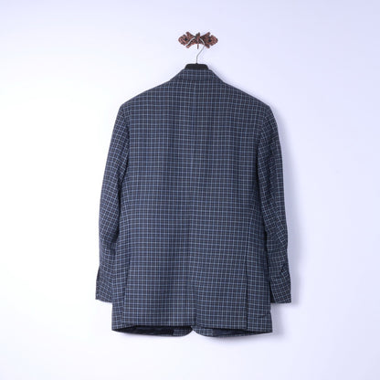 Roeterink Bocholt Men 50 40 Blazer Blue Vintage  Check 100% Wool Made in Italy Jacket