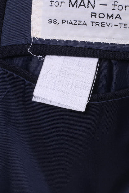 FATINA Men 54 S Blazer Navy 100% Wool Classic Roma Retro Single Breasted Jacket