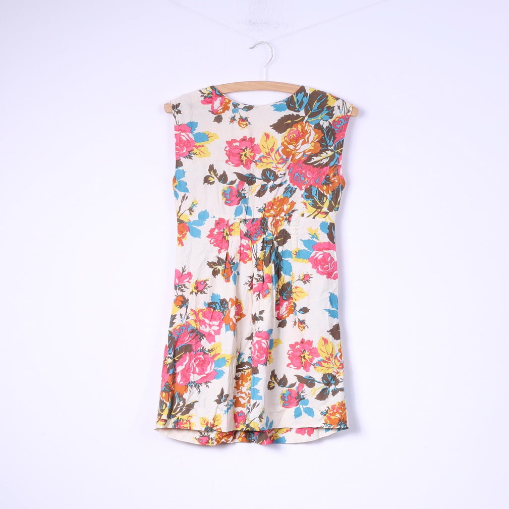 Tom Joule Femme Xs 8 Mini Robe Fleurs Imprimé Multicolore Sans Manches 