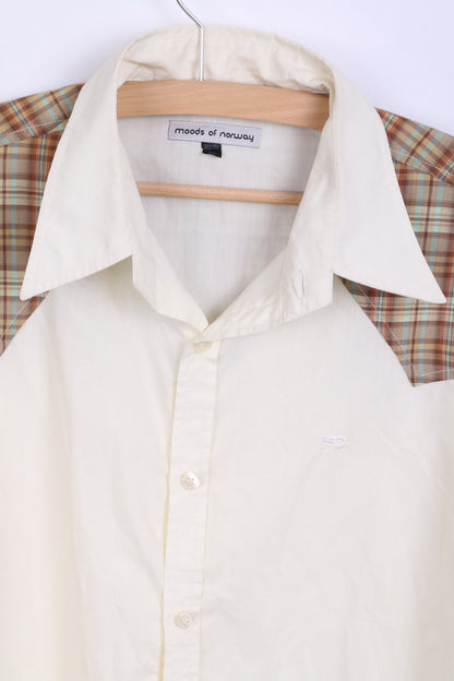 Moods of Norway Mens M Casual Shirt Ecru Cotton Long Sleeve