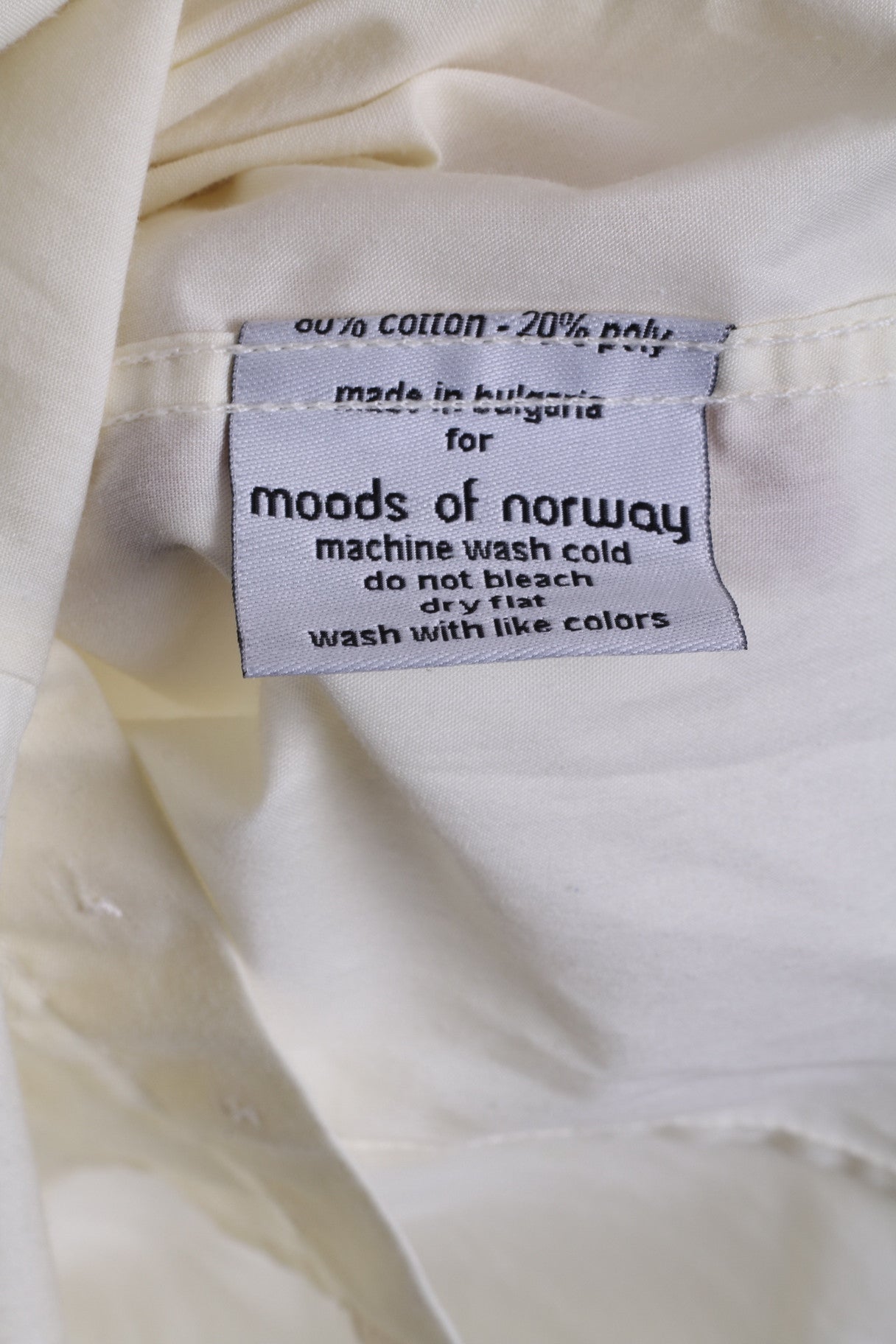 Moods of Norway Mens M Casual Shirt Ecru Cotton Long Sleeve