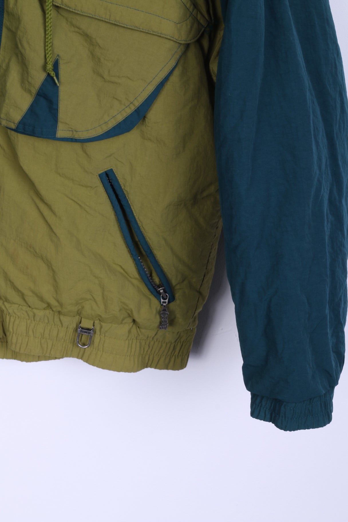 Rodeo C&amp;A Hommes 44/46 S Veste Vintage Épaulettes Capuche Cachée Nylon Olive