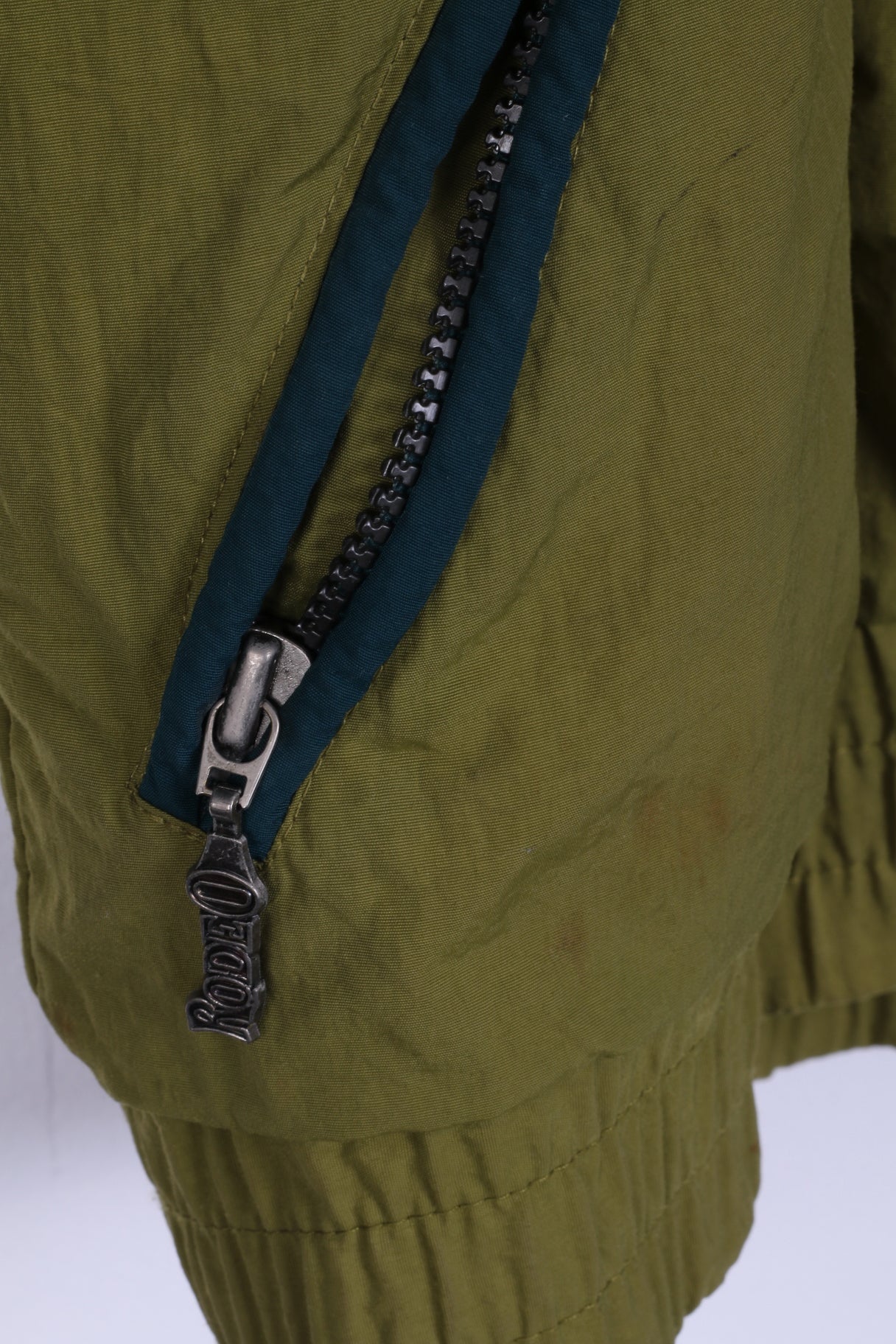 Rodeo C&amp;A Hommes 44/46 S Veste Vintage Épaulettes Capuche Cachée Nylon Olive