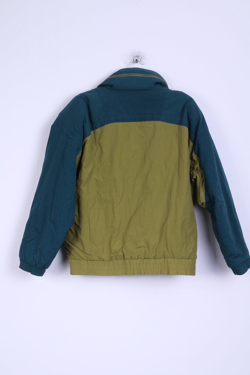 Rodeo C&A Mens 44/46 S Jacket Vintage Shoulder Pads Hidden Hood Nylon Olive