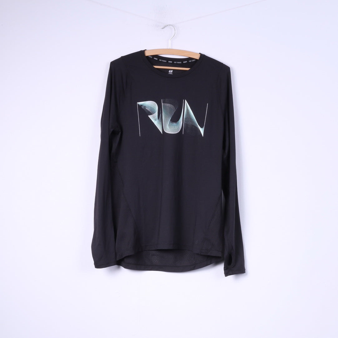 H&amp;M Sport Running Hommes M Chemise À Manches Longues Noir Sportswear Top
