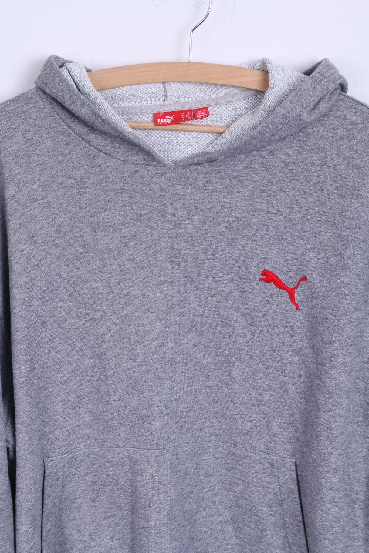 Puma Sweat à capuche L pour homme en coton gris avec poche kangourou