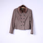 United Colors Of Benetton Womens 44 M Jacket Brown Wool Fur Collar Double Breasted Blazer