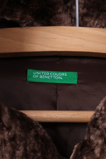 Giacca United Colors Of Benetton da donna 44 M. Giacca doppiopetto con collo in pelliccia di lana marrone