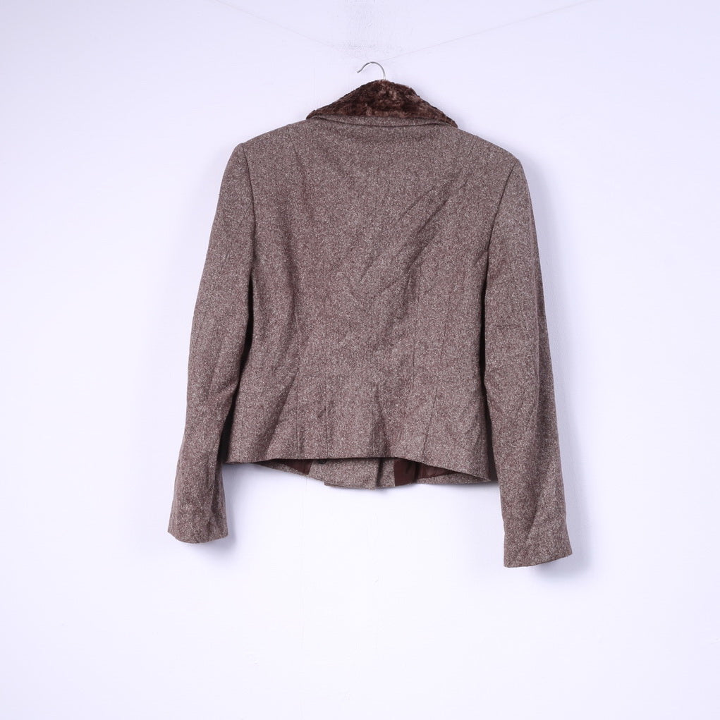 Giacca United Colors Of Benetton da donna 44 M. Giacca doppiopetto con collo in pelliccia di lana marrone