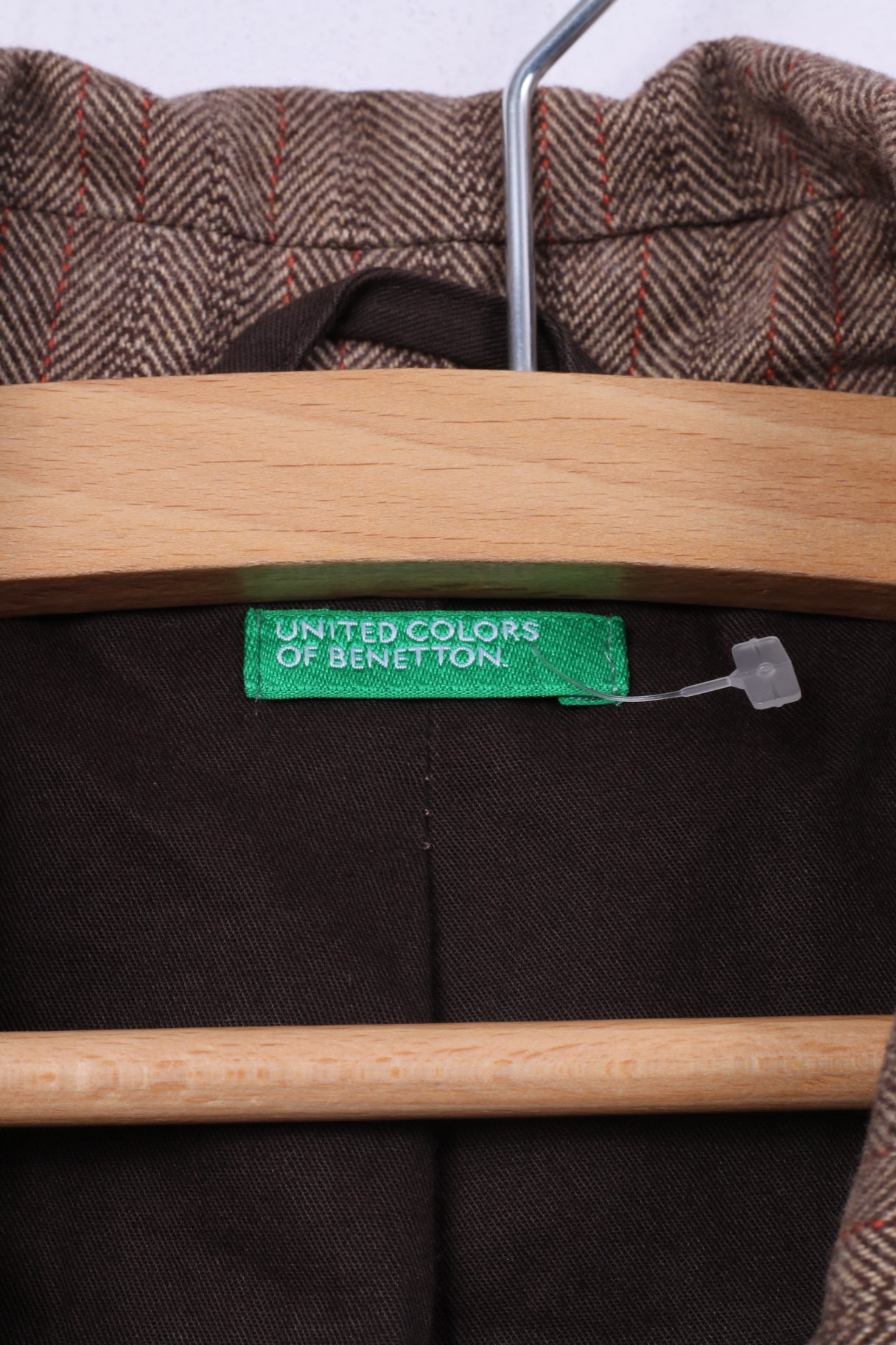 United Colors Of Benetton Womens 44 M Blazer Brown Herringbone Cotton Linen Blend Top