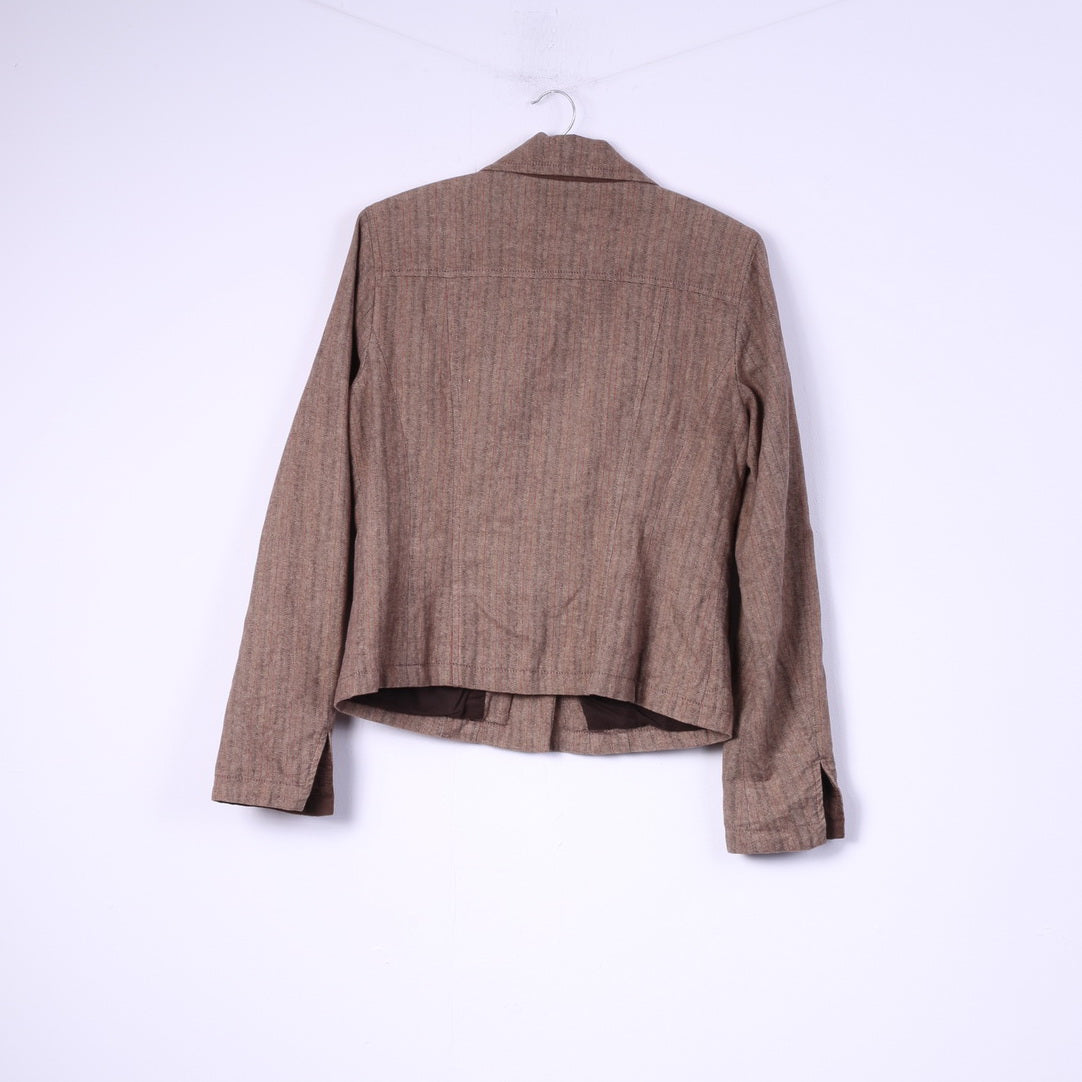 United Colors Of Benetton Womens 44 M Blazer Brown Herringbone Cotton Linen Blend Top