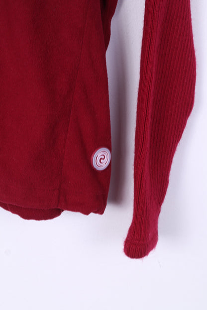 Marcel Clair Womens 36/38 M/L Fleece Top Zip Neck Sweatshirt Burgundy Sportswear