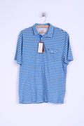 New Penguin Mens L Polo Shirt Cotton Blue Striped Heritage Slim Fit Stretch