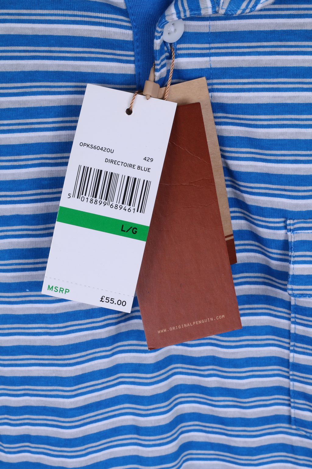 New Penguin Mens L Polo Shirt Cotton Blue Striped Heritage Slim Fit Stretch