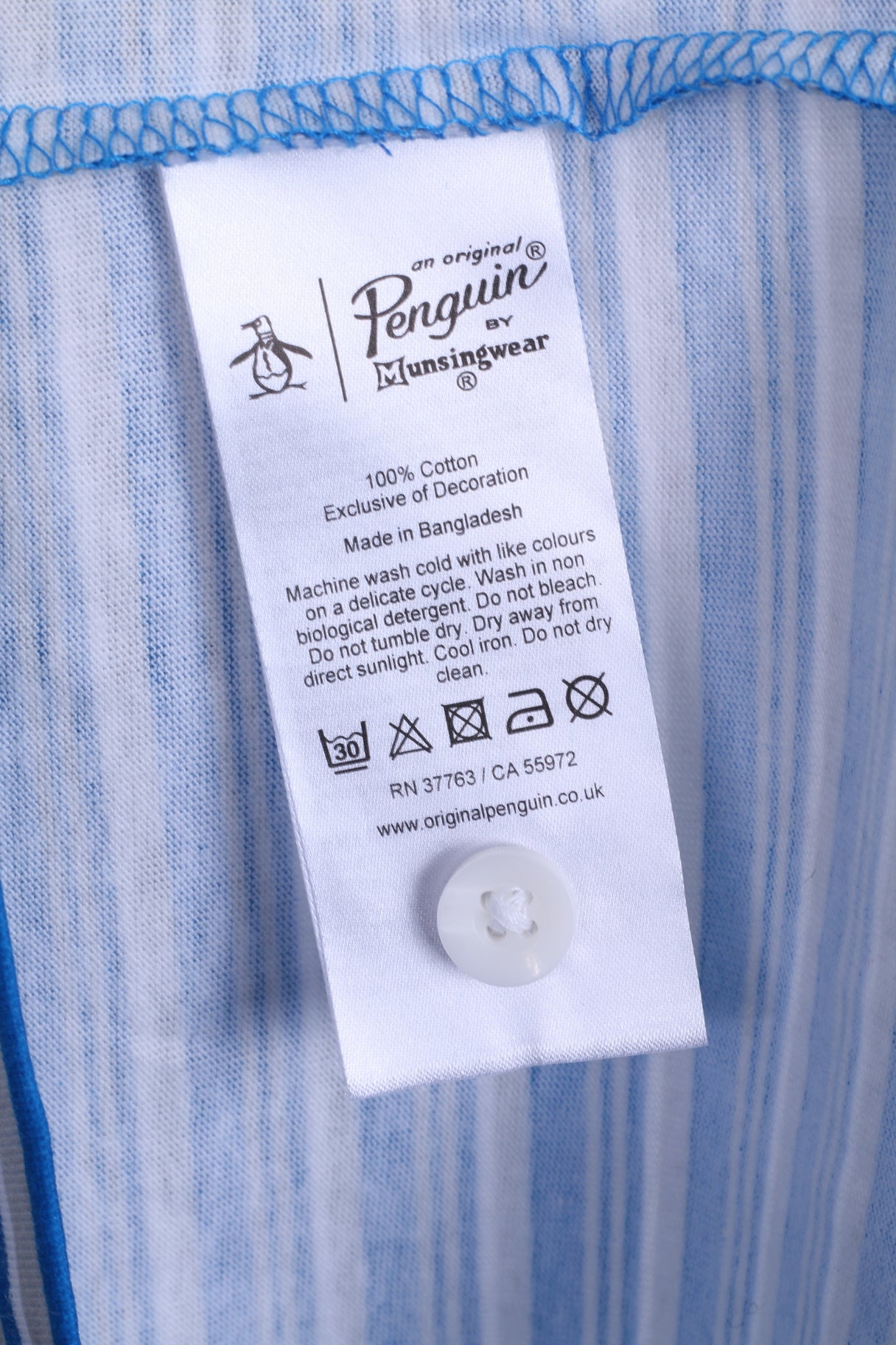 New Penguin Mens L Polo Shirt Cotton Blue Striped Heritage Slim Fit Stretch