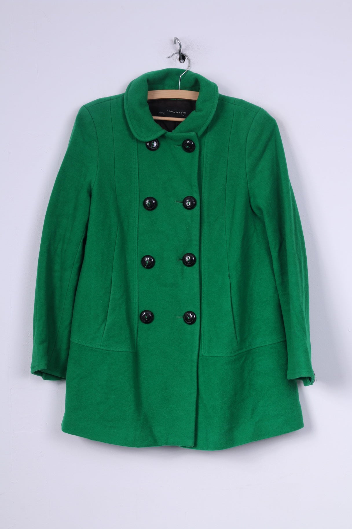 Zara Basic Womens M Peacoat Green Double Breasted Jacket Wool Nylon