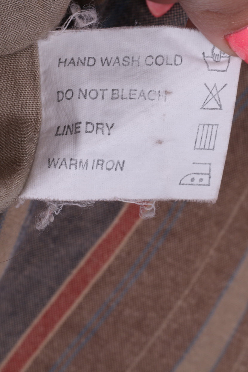 Color Box Womens M Waistcoat Striped Multicolor Cotton Button Front V Neck Two Pockets