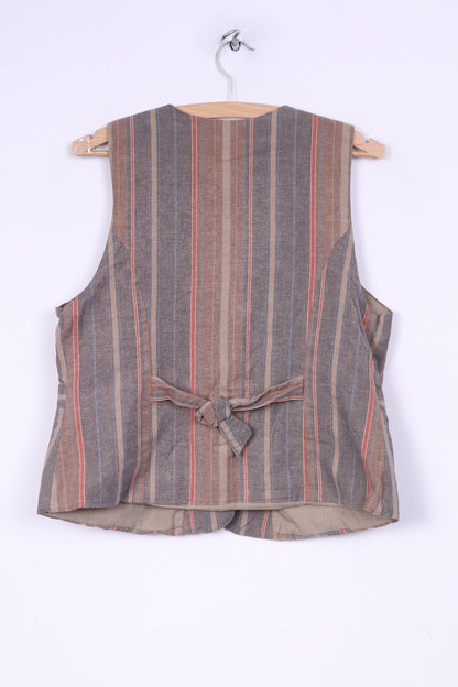 Color Box Womens M Waistcoat Striped Multicolor Cotton Button Front V Neck Two Pockets