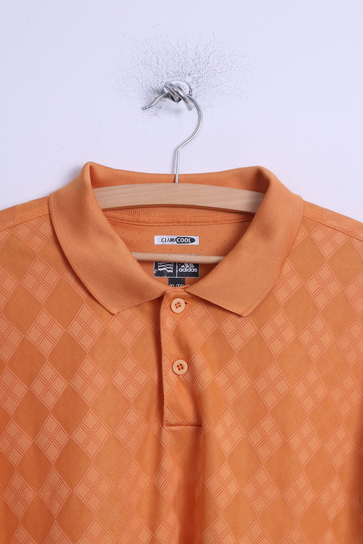 Polo Adidas da uomo XL arancione lucido Clima Cool Diamond stampato Top retrò