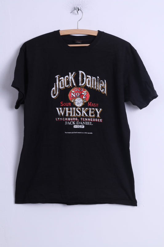 T-shirt M da uomo Jack Daniel's in cotone nero girocollo con grafica Whiskey