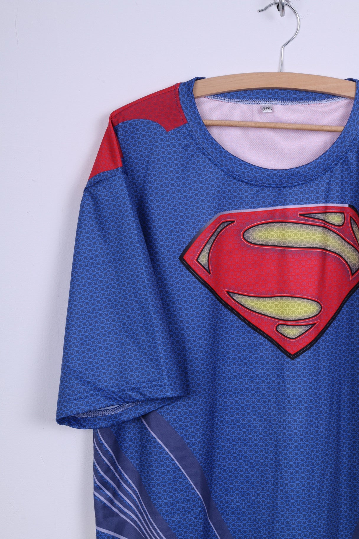 No name Chemise XXXL pour homme Superman Comic Bleu brillant Top ras du cou