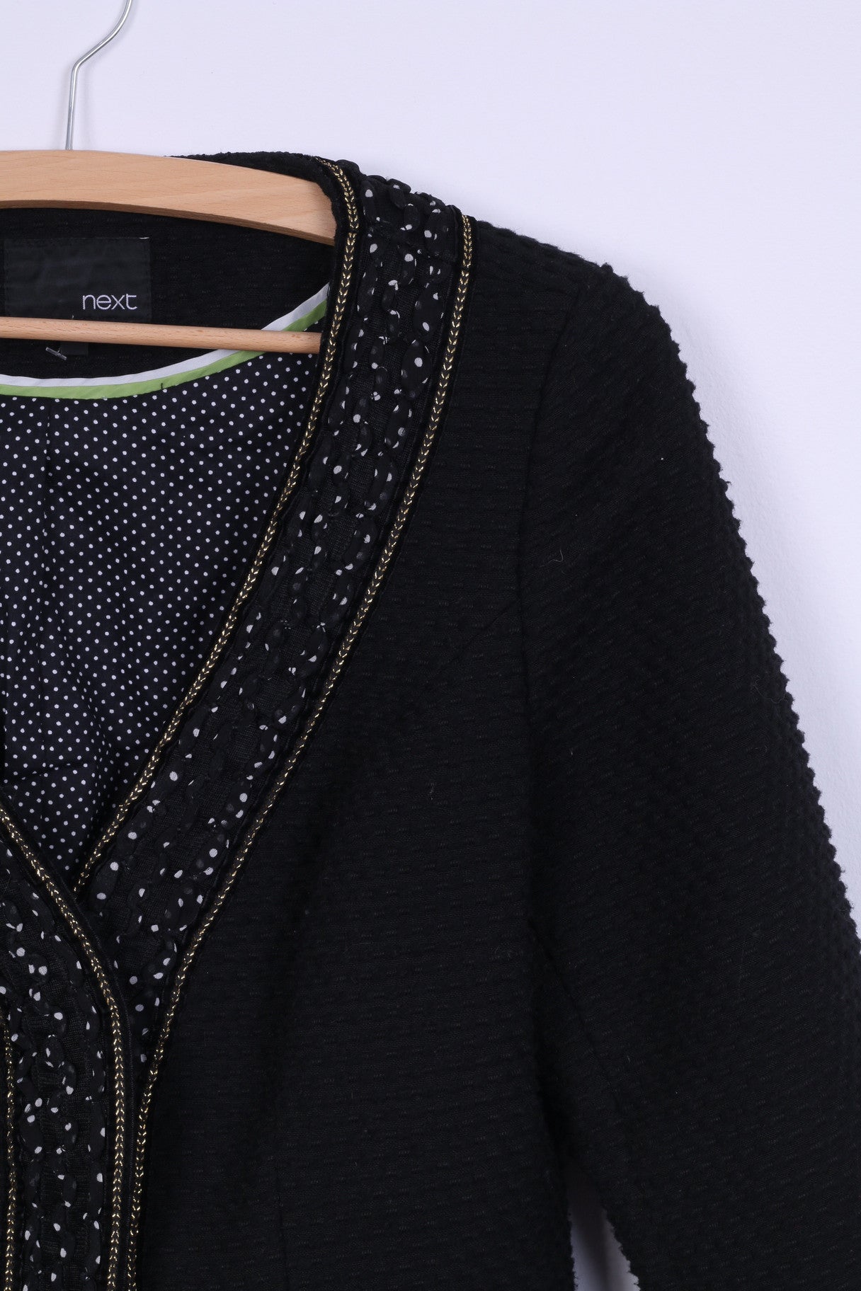 Successivo Giacca da donna 38 S/M Ornamenti in misto lana nera Filo dorato Manica a 3/4