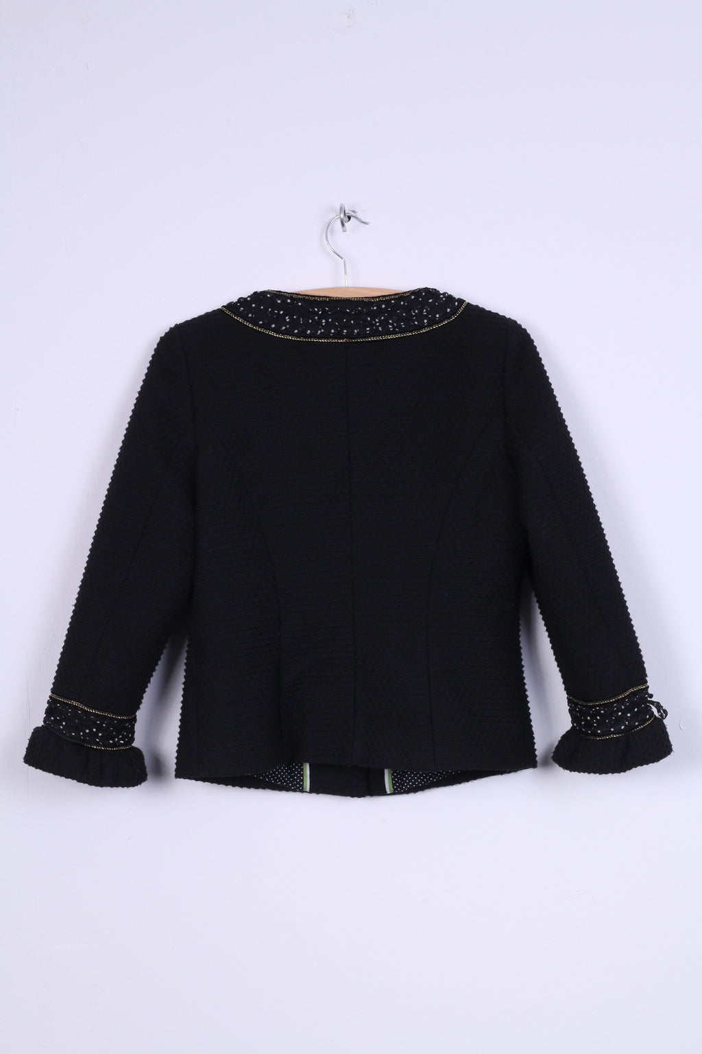 Successivo Giacca da donna 38 S/M Ornamenti in misto lana nera Filo dorato Manica a 3/4