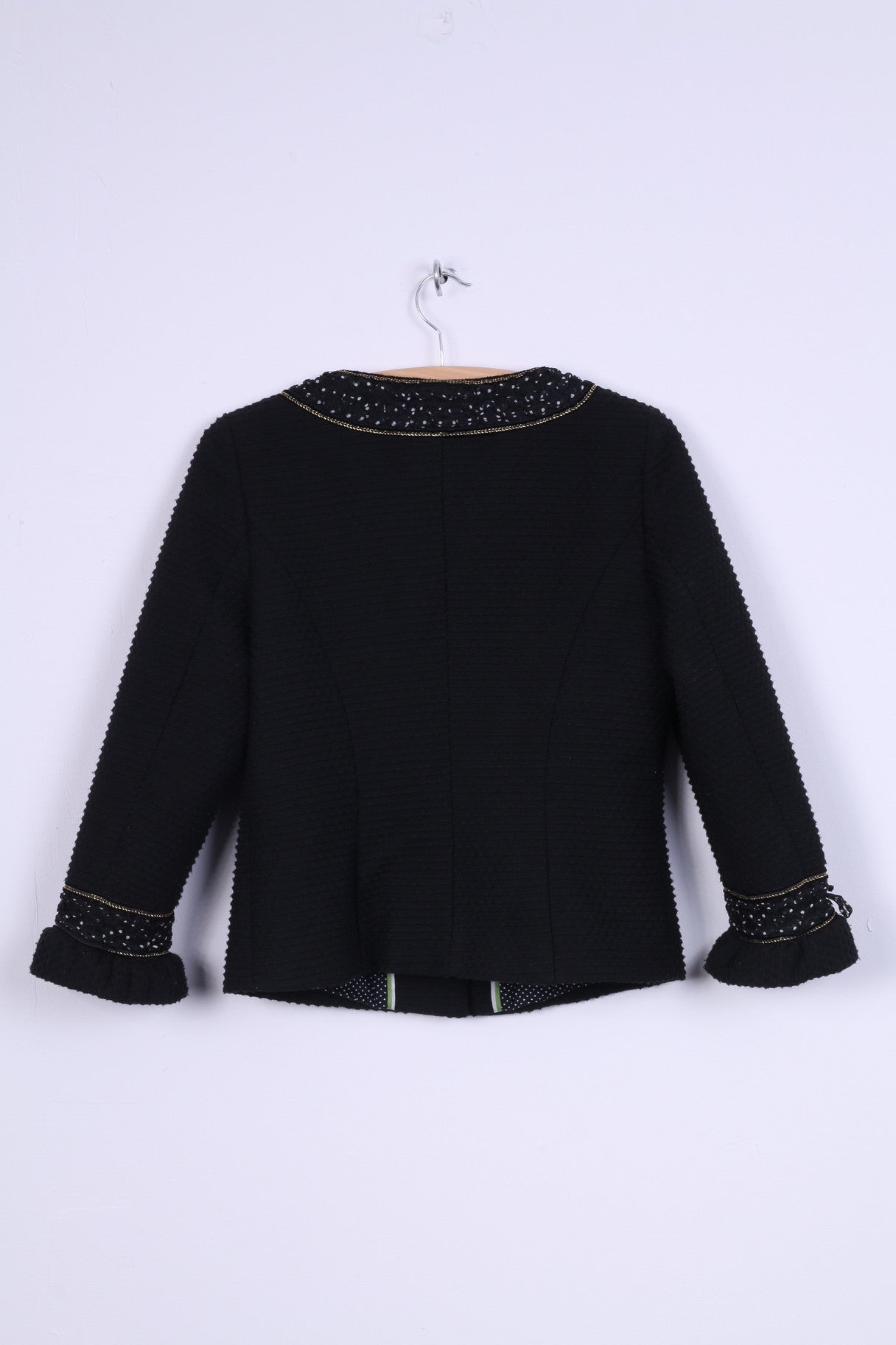 Successivo Giacca da donna 38 S/M Ornamenti in misto lana nera Filo dorato Manica a 3/4