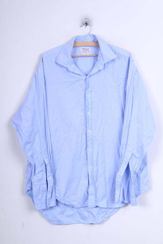 TM Lewin Camicia formale da uomo 17 34.5 XXL Gemelli blu in cotone