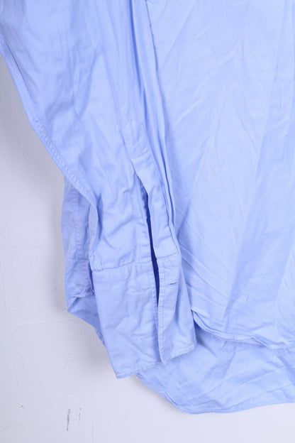 T.M. Lewin Mens 17 34.5 XXL Formal Shirt Blue Cufflinks Cotton