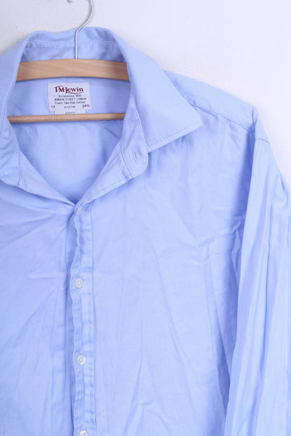 T.M. Lewin Mens 17 34.5 XXL Formal Shirt Blue Cufflinks Cotton