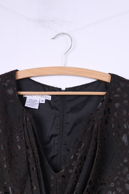 Maggy London Womens 10 M Midi Dress Elegant Black V Neck