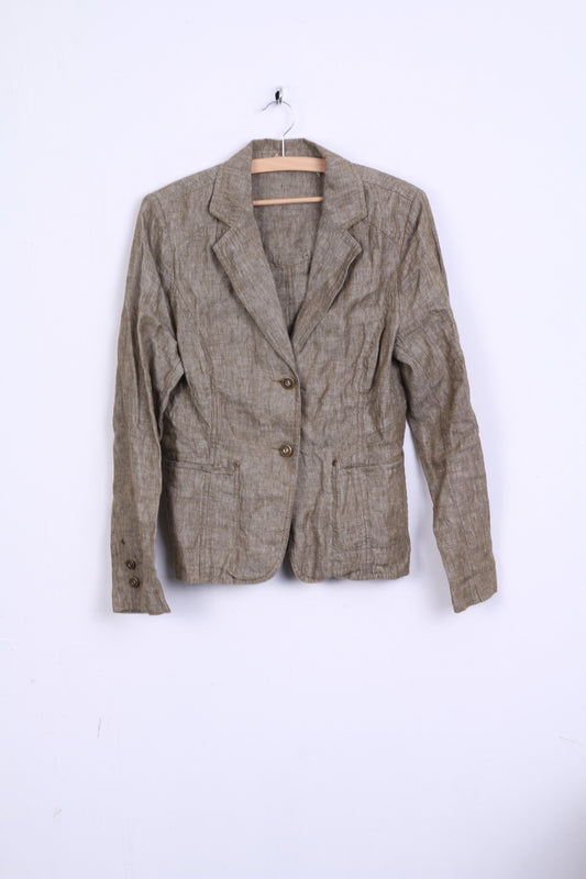 C&A Womens 12 M Jacket Linen Khaki Light Top Yessica Single Breasted Blazer
